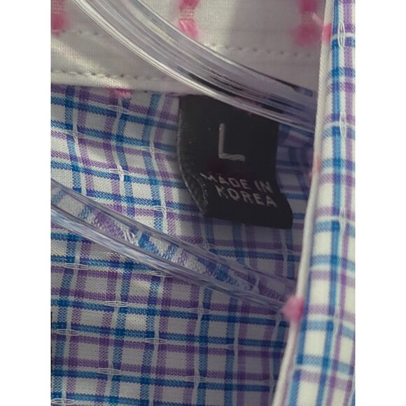 NWT Quieti Men's Large Shirt Blue & Purple Checkered Pattern 100% Fine Cotton - Picture 5 of 12
